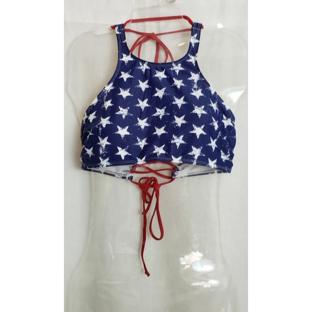 Xhilaration Bikini Halter Top M American Blue White Stars 4th of July USA Beach